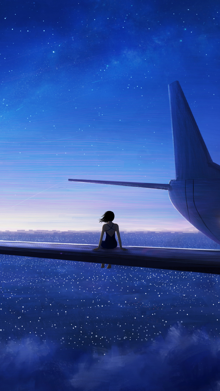 Обои авиация, горизонт, синий, аэрокосмическая техника, цифровое искусство в разрешении 750x1334