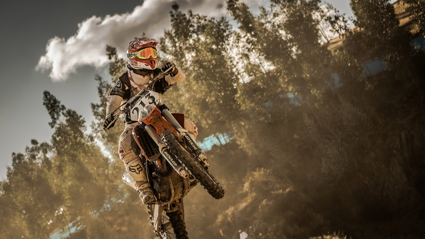 Обои мотокросс, Фристайл мотокросс, экстремальный вид спорта, эндуро, гонки на мотоциклах в разрешении 1366x768