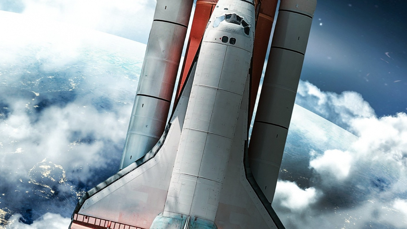 Обои ракета, запуск ракеты, облако, самолеты, жест в разрешении 1366x768