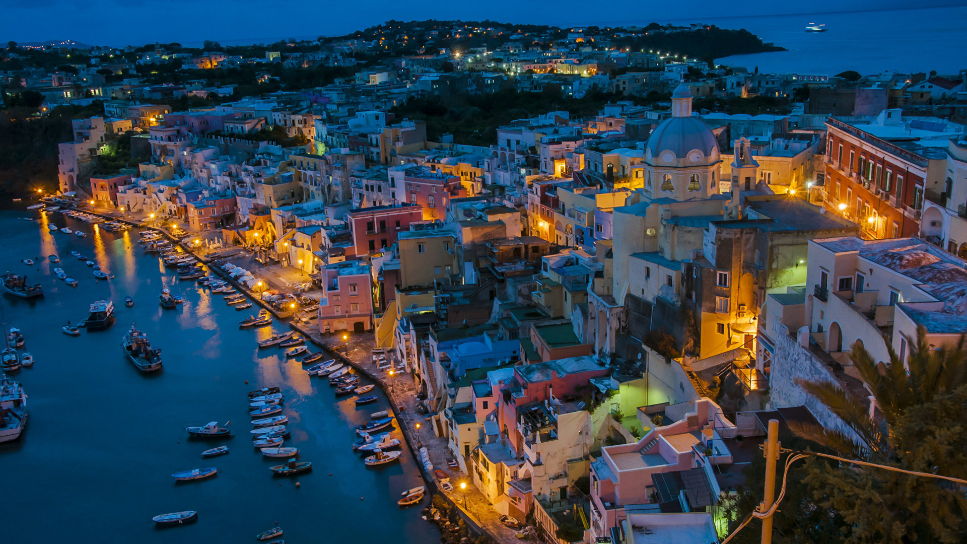 Обои город, городок, городской пейзаж, ночь, Марина в разрешении 1920x1080