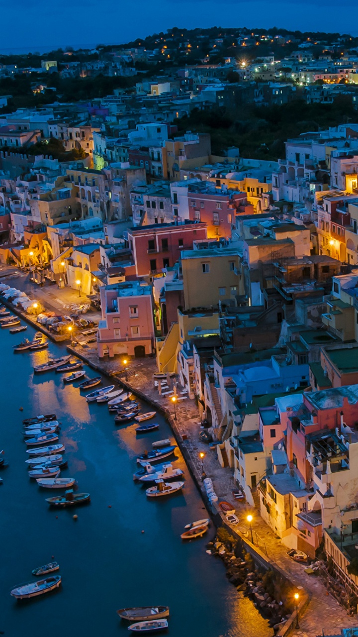 Обои город, городок, городской пейзаж, ночь, Марина в разрешении 720x1280