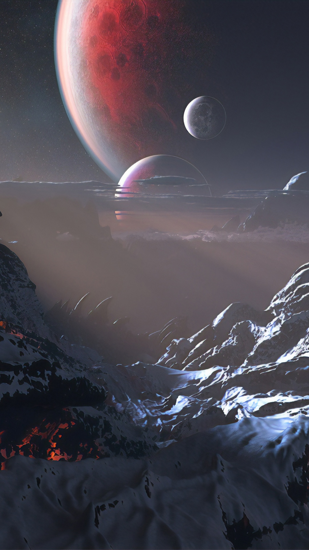 Обои вулканическая планета, планета, арт, атмосфера, мир в разрешении 1080x1920