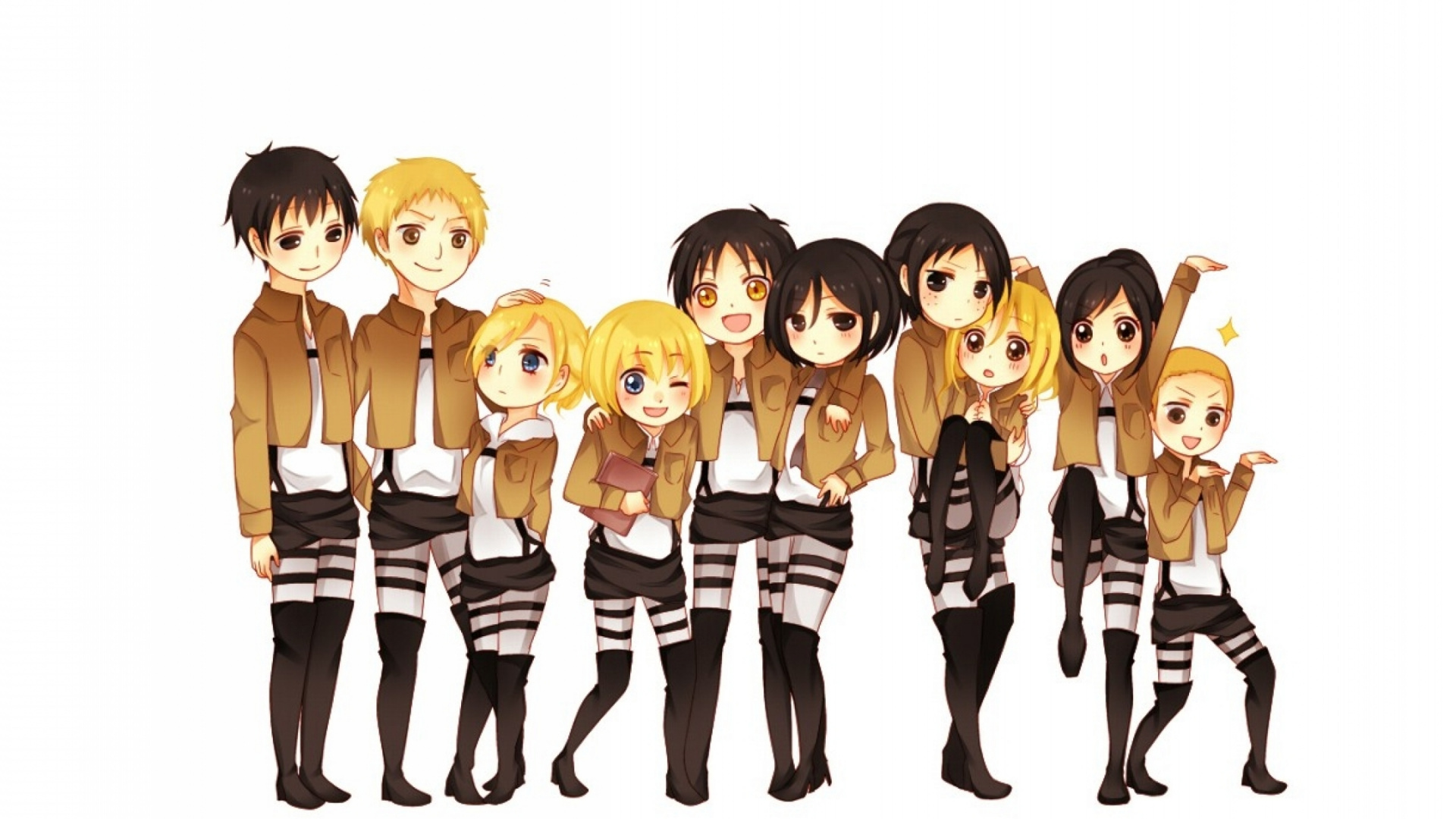 Обои Микаса Акерман, эрен йегер, Армин Арлерт, Конни Спрингер, Леви в разрешении 1920x1080