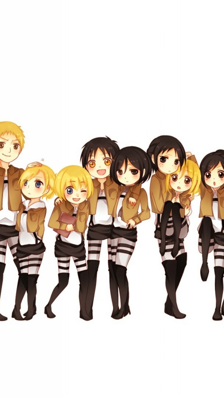 Обои Микаса Акерман, эрен йегер, Армин Арлерт, Конни Спрингер, Леви в разрешении 720x1280