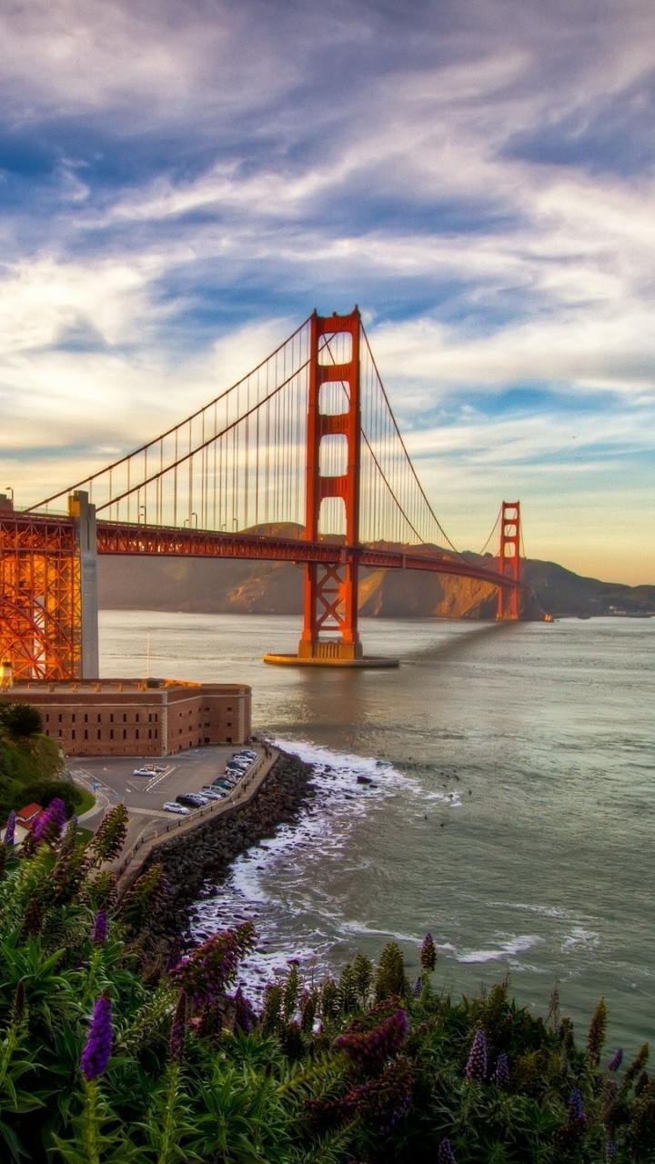 Обои мост Golden Gate, мост, подвесной мост, облако, закат в разрешении 720x1280