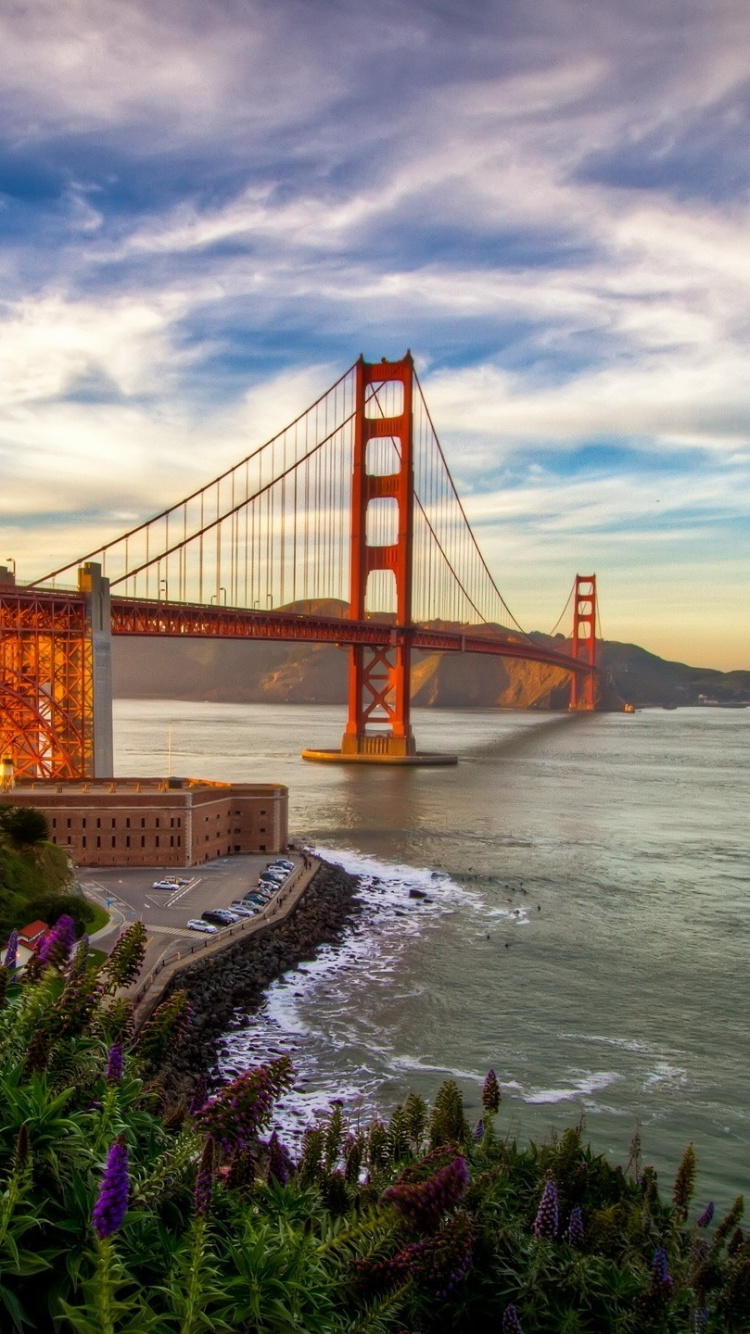 Обои мост Golden Gate, мост, подвесной мост, облако, закат в разрешении 750x1334