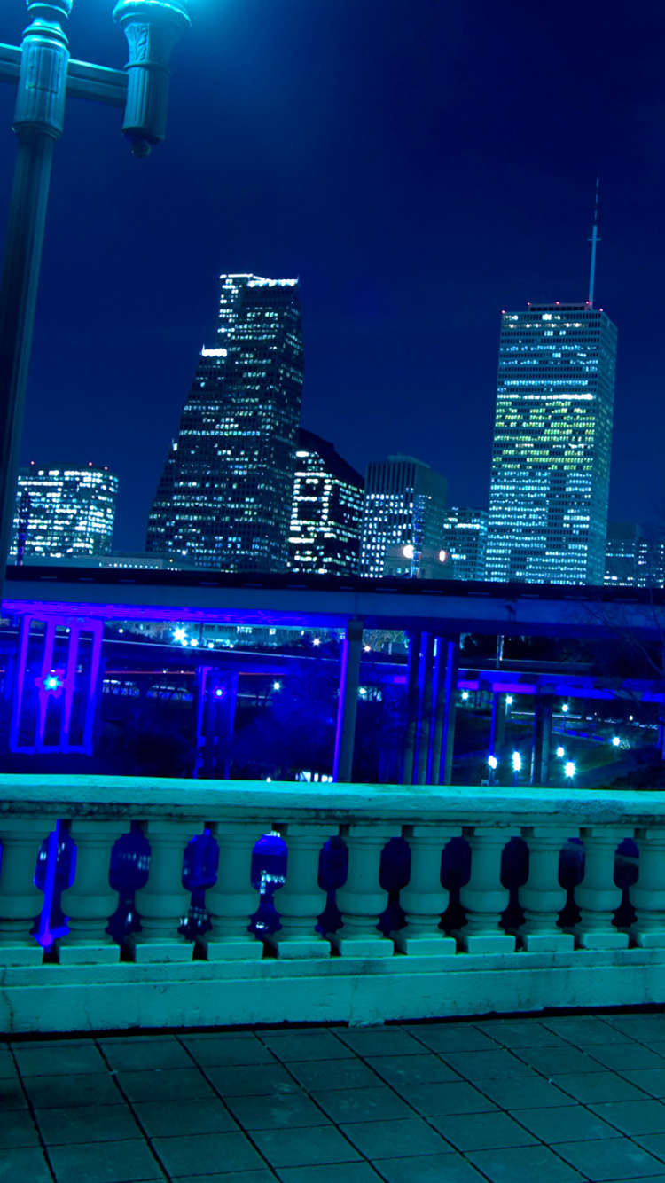 Обои синий, ночь, метрополия, город, ориентир в разрешении 750x1334