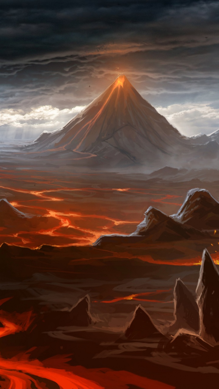 Обои магма, гора, пейзаж, лава, артист в разрешении 720x1280