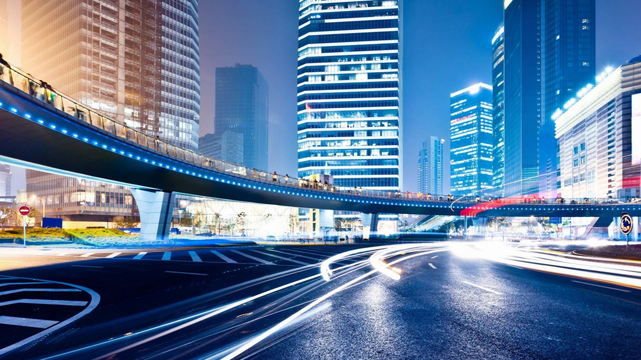 Обои город, городской район, синий, городской пейзаж, ориентир в разрешении 1280x720