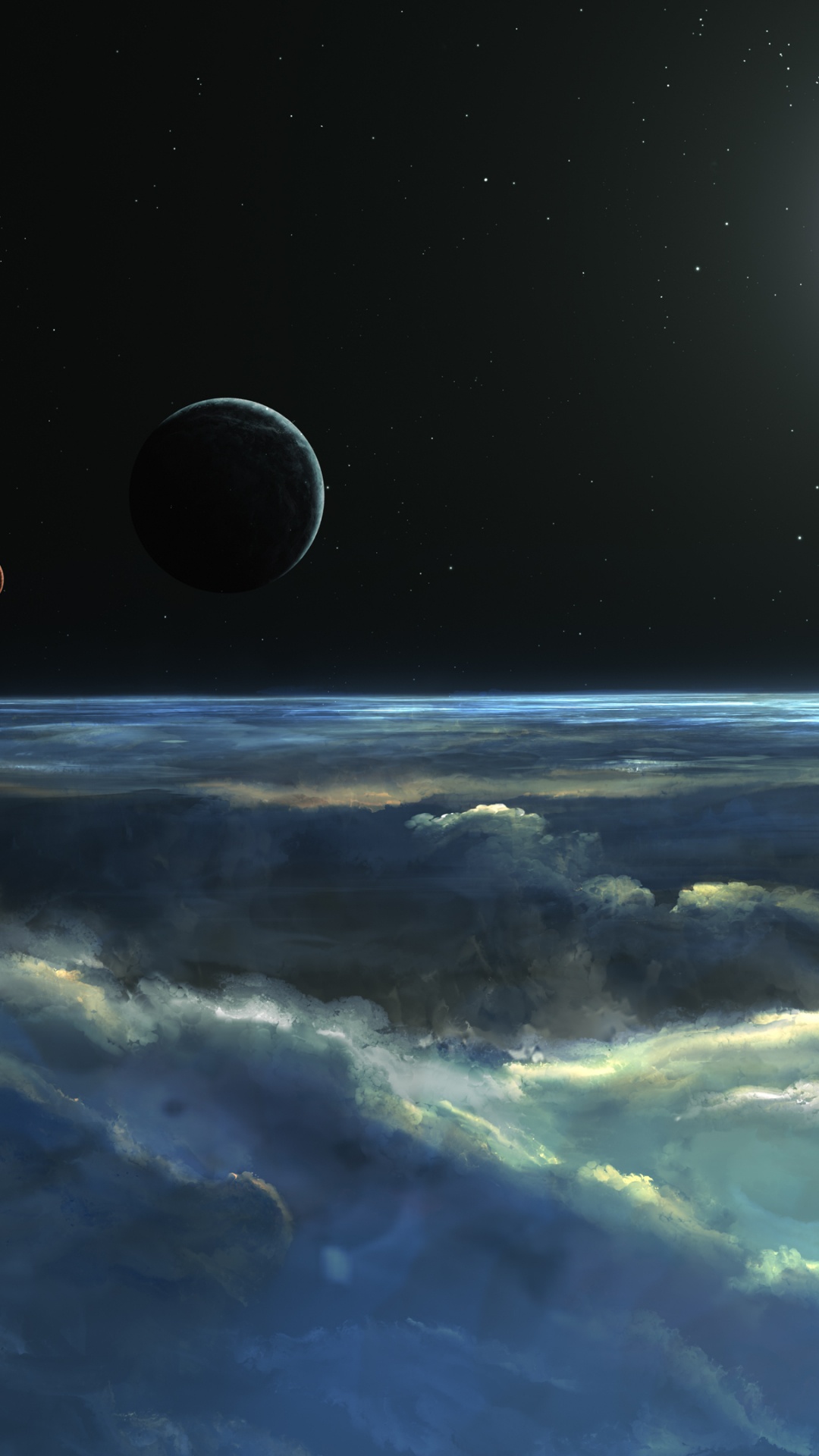 Обои атмосфера, космическое пространство, астрономический объект, свет, вода в разрешении 1080x1920