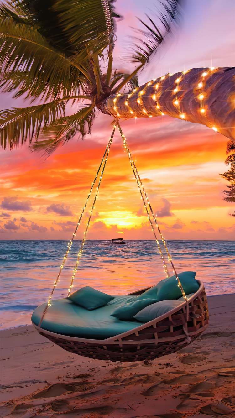 Обои уютный закат, закат, облако, вода, свет в разрешении 750x1334