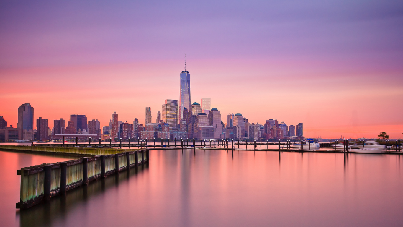 Обои Нижний Манхэттен, городской пейзаж, город, линия горизонта, небоскреб в разрешении 1366x768