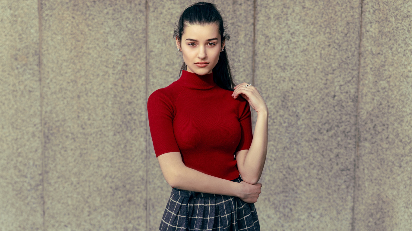 Обои одежда, плед, плечо, шотландка, красный цвет в разрешении 1366x768