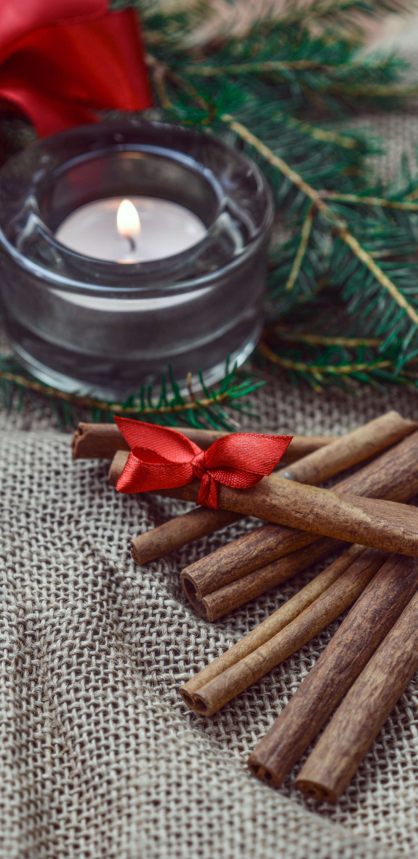 Обои корица, Рождественский день, специя, свеча, Рождество в разрешении 1440x2960