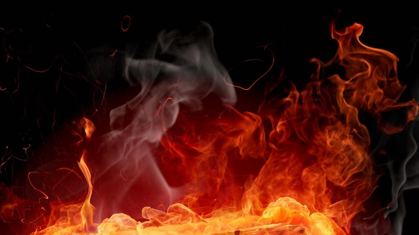 Обои огонь, пламя, тепло, темнота, сгорание в разрешении 1366x768