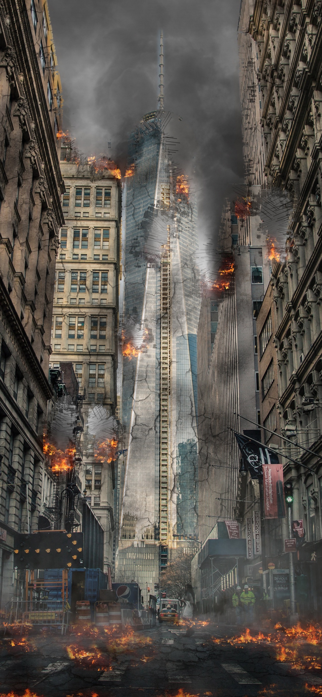 Обои взрыв города, атмосфера, город, бомба, архитектура в разрешении 1125x2436