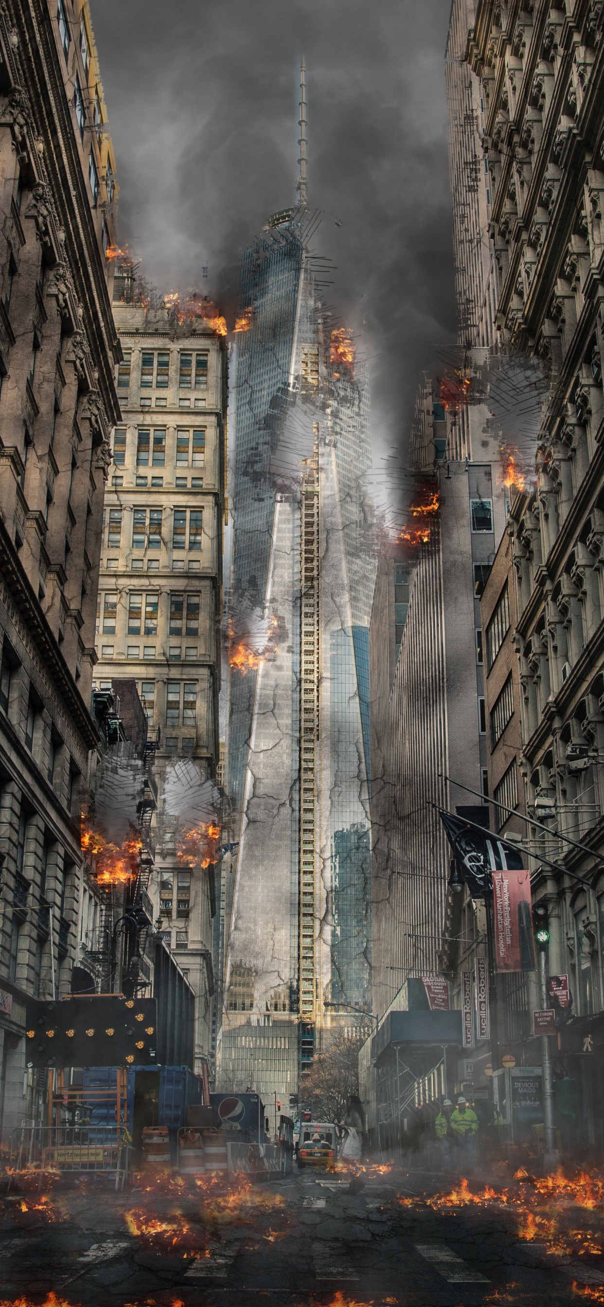 Обои взрыв города, атмосфера, город, бомба, архитектура в разрешении 1242x2688