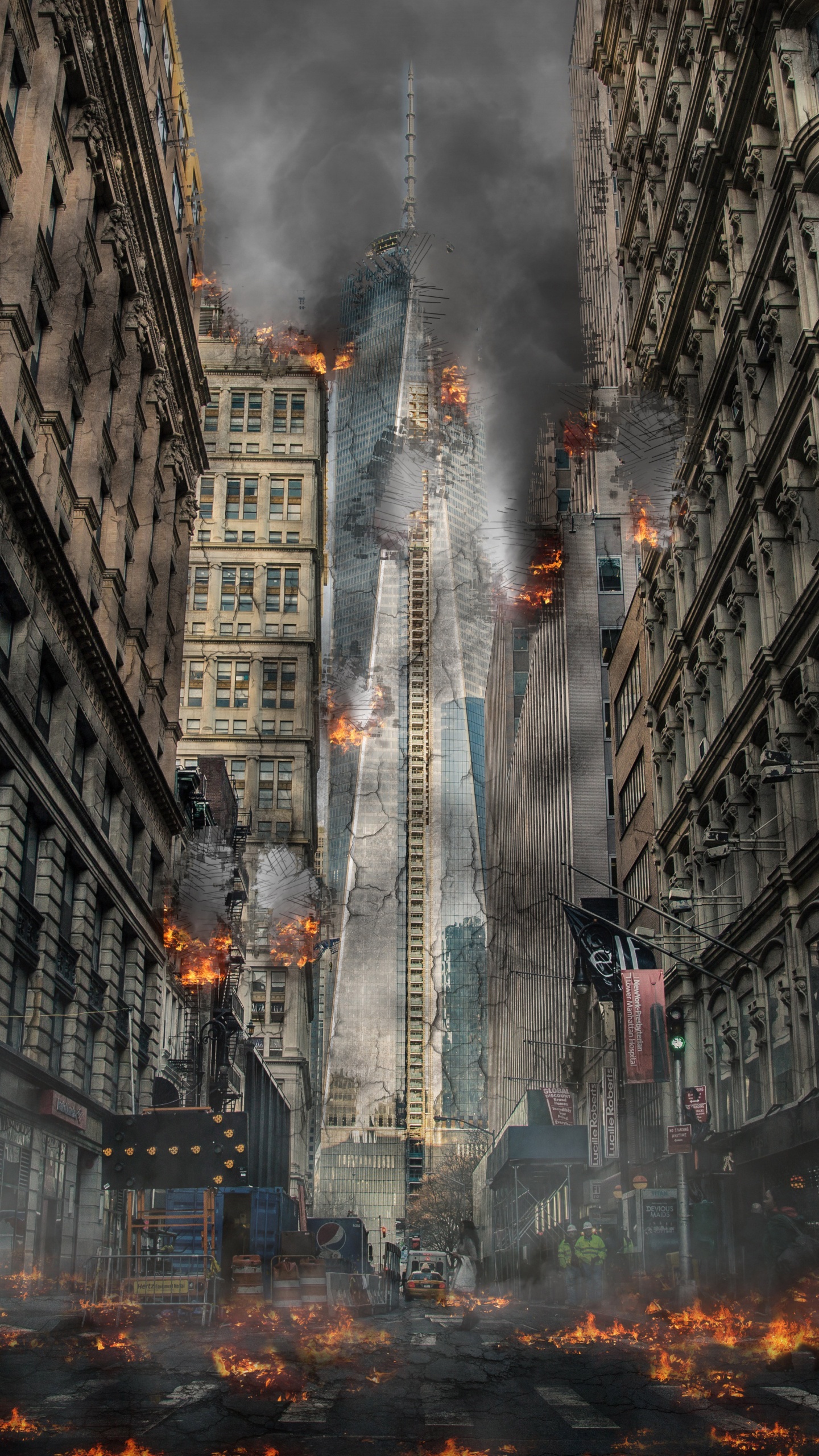 Обои взрыв города, атмосфера, город, бомба, архитектура в разрешении 1440x2560