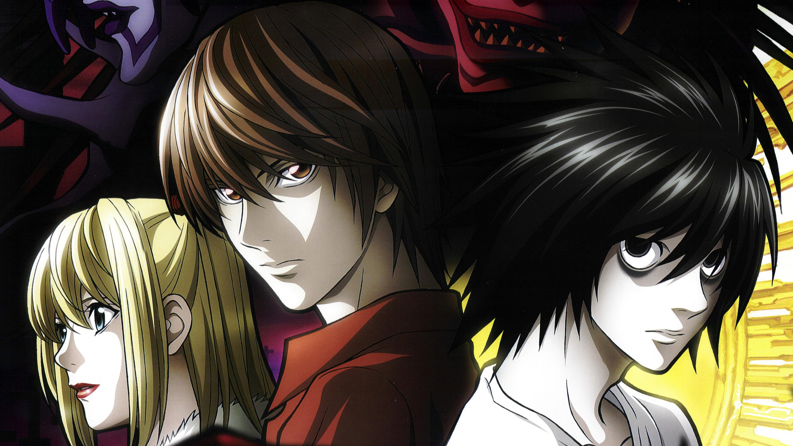 Обои тетрадь смерти, Миса аманэ, Ягами Лайт, рюк, аниме в разрешении 2560x1440