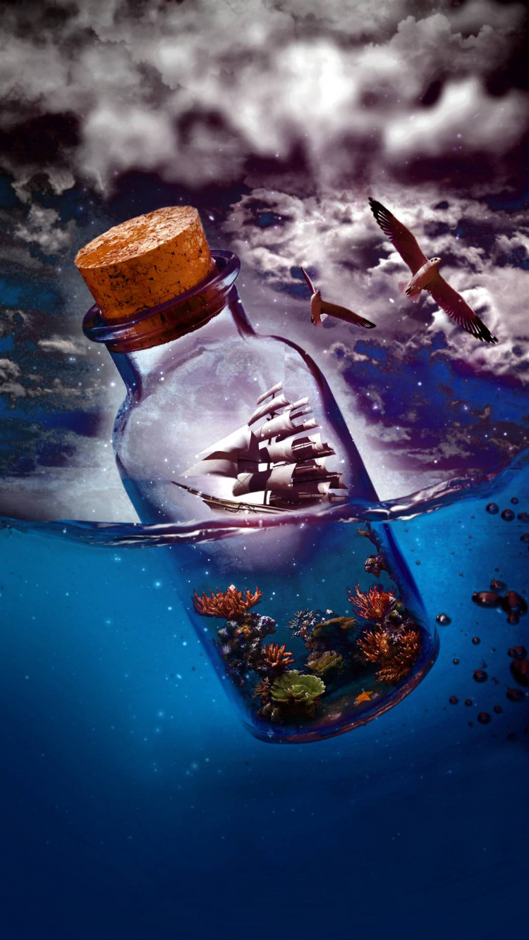 Обои телефон, бутылка, жидкий, лазурный, мир в разрешении 750x1334