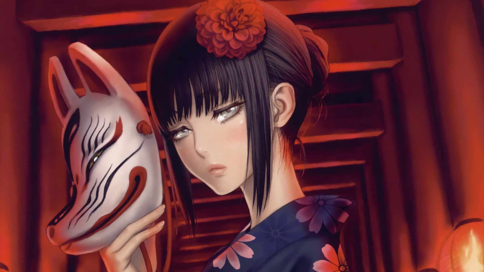 Обои аниме, рисование, мультфильм, химэ вырезать, длинные волосы в разрешении 1920x1080