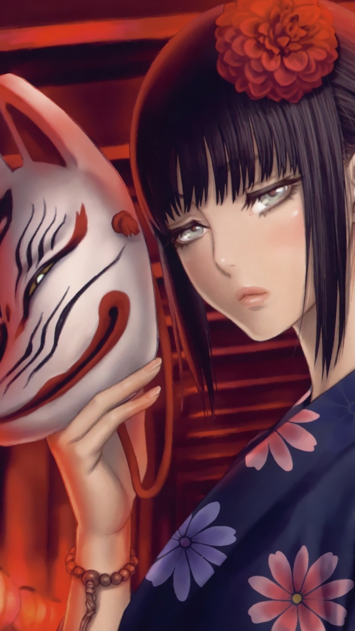 Обои аниме, рисование, мультфильм, химэ вырезать, длинные волосы в разрешении 720x1280