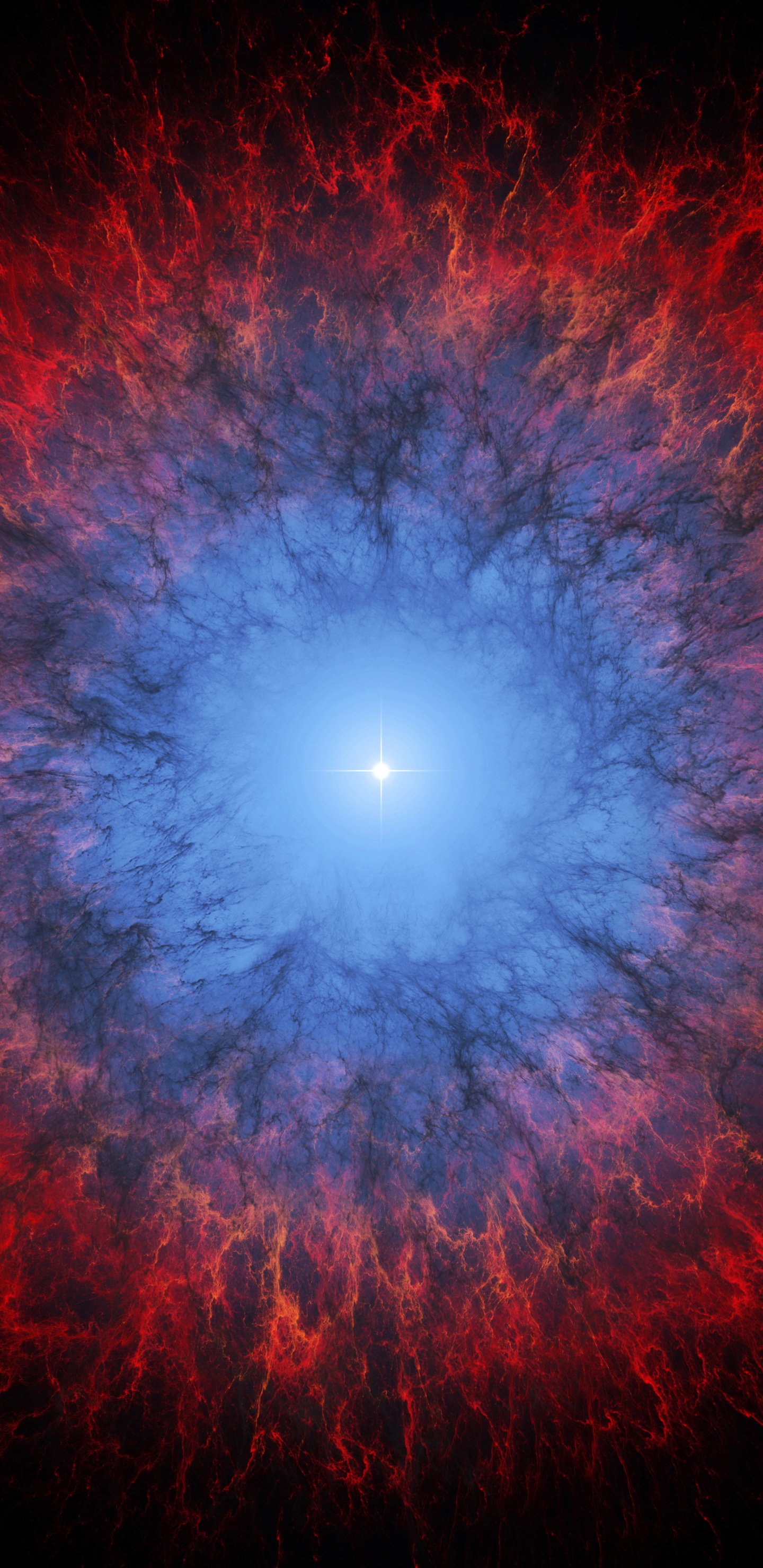 Обои сверхновая звезда, туманность, звезда, красный цвет, свет в разрешении 1440x2960