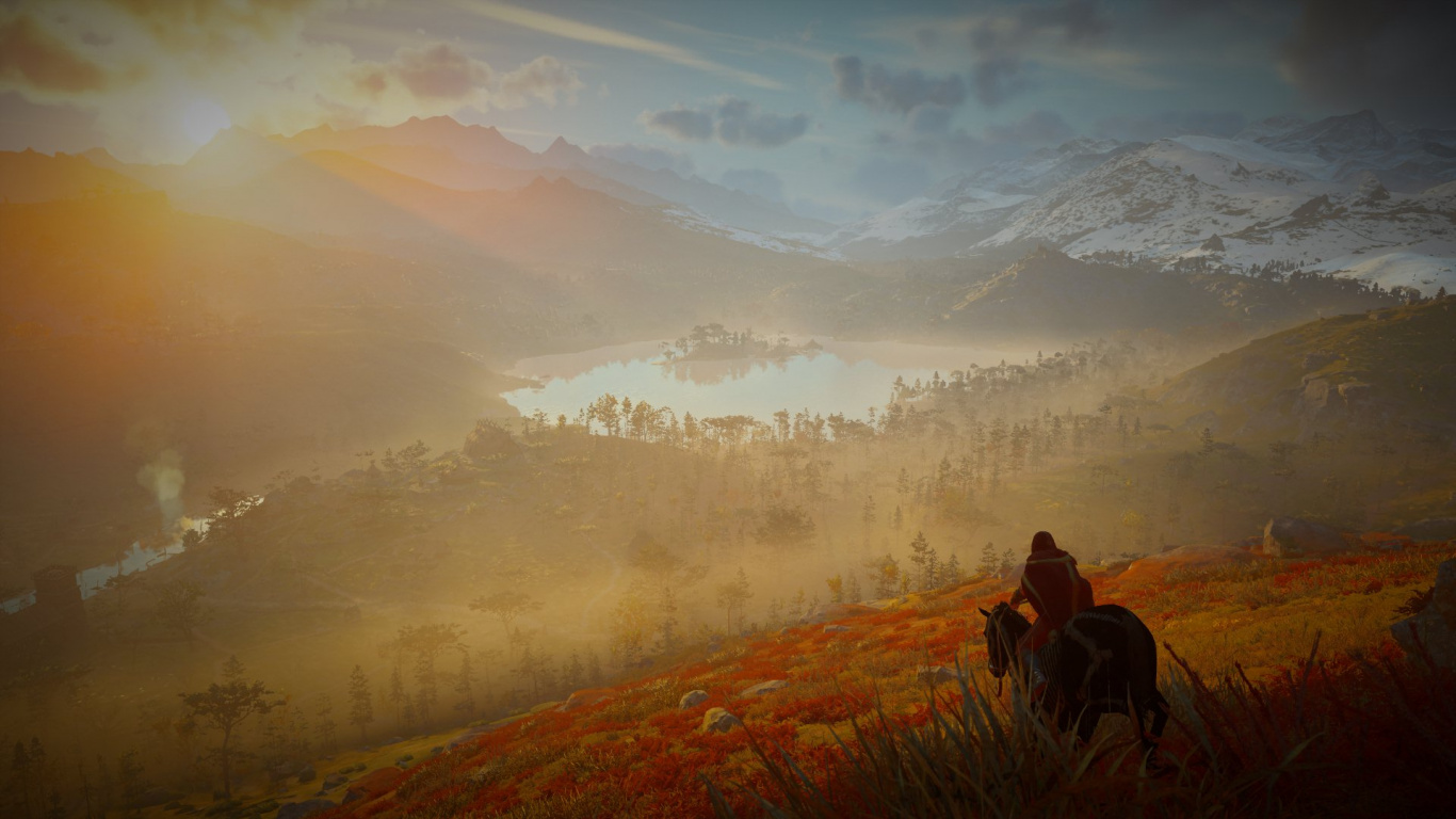 Обои облако, конь, атмосфера, гора, растение в разрешении 1366x768