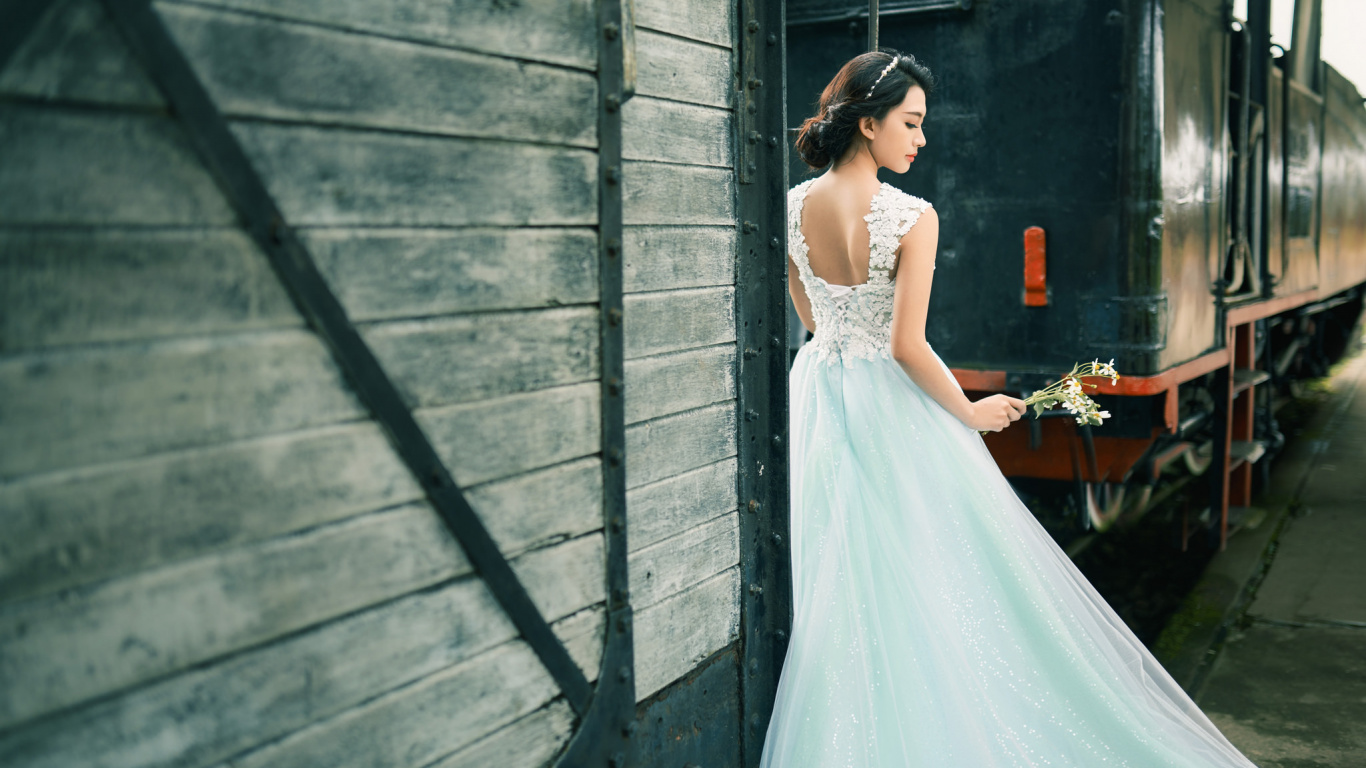 Обои подвенечное платье, платье, одежда, плечо, одежда для новобрачных в разрешении 1366x768