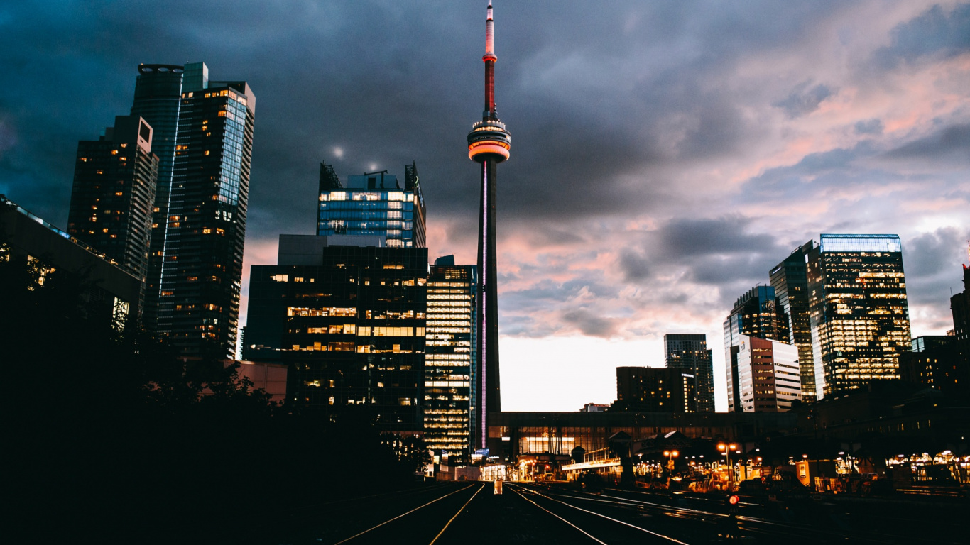 Обои город, городской пейзаж, городской район, линия горизонта, метрополия в разрешении 1366x768