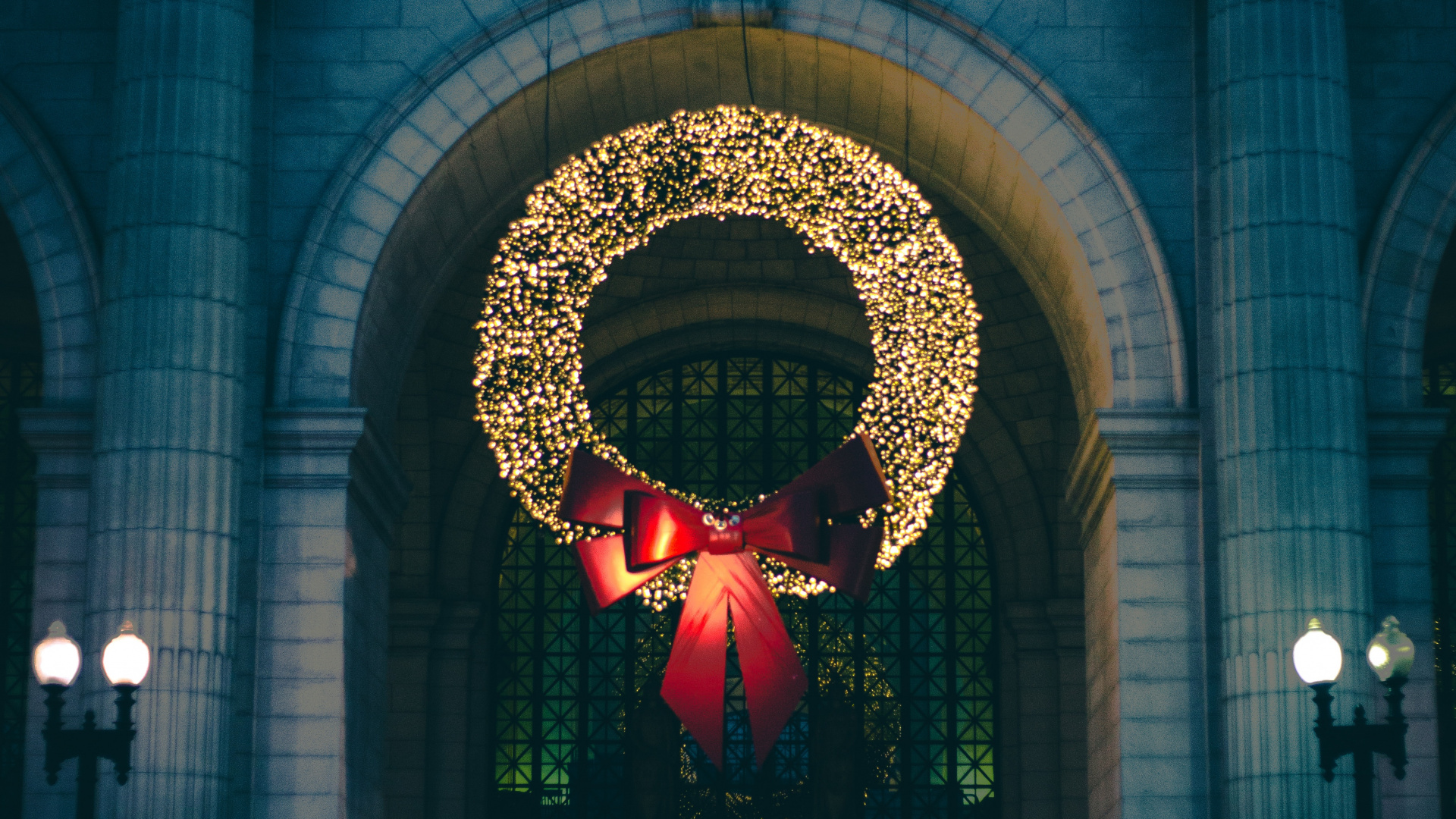 Обои Рождественский день, праздник, свет, освещение, архитектура в разрешении 1920x1080