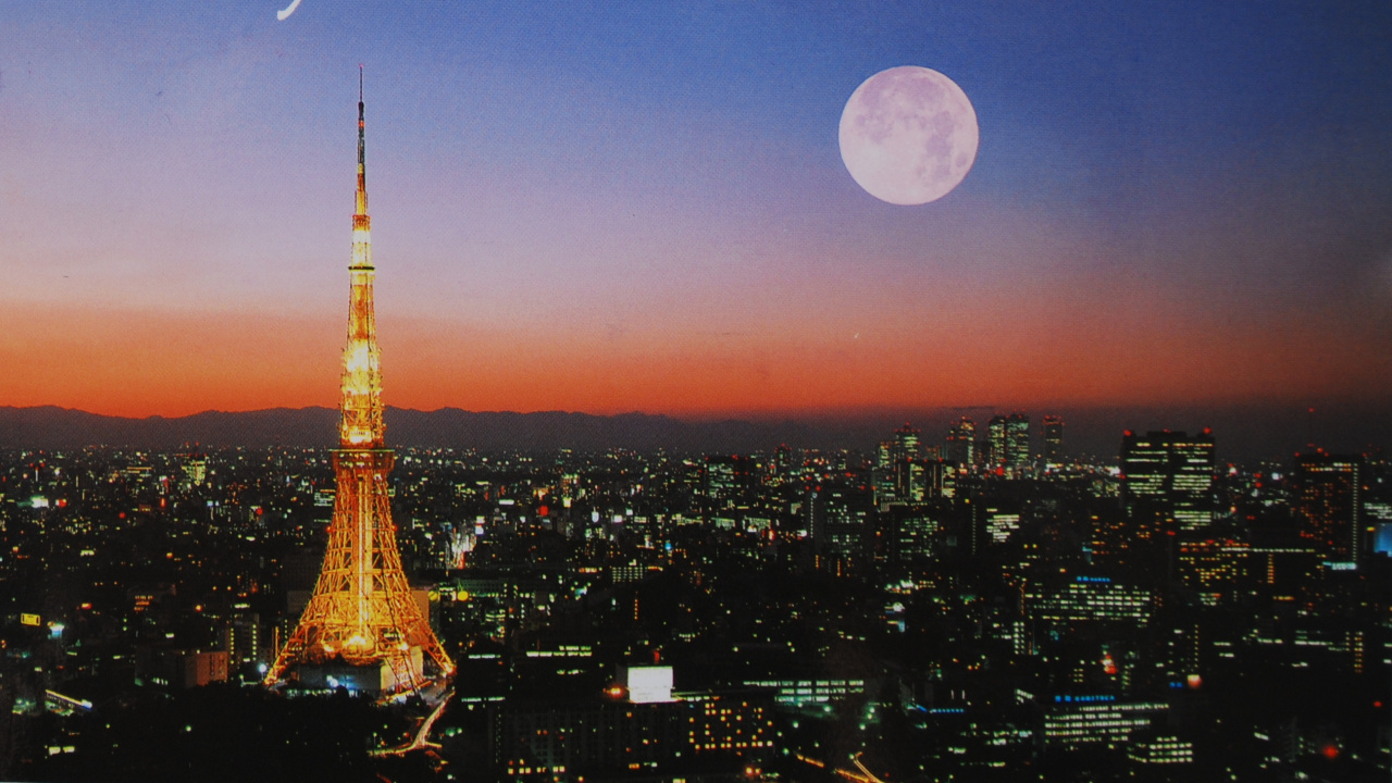 Обои токийская башня, ориентир, городской пейзаж, вышка, город в разрешении 1280x720