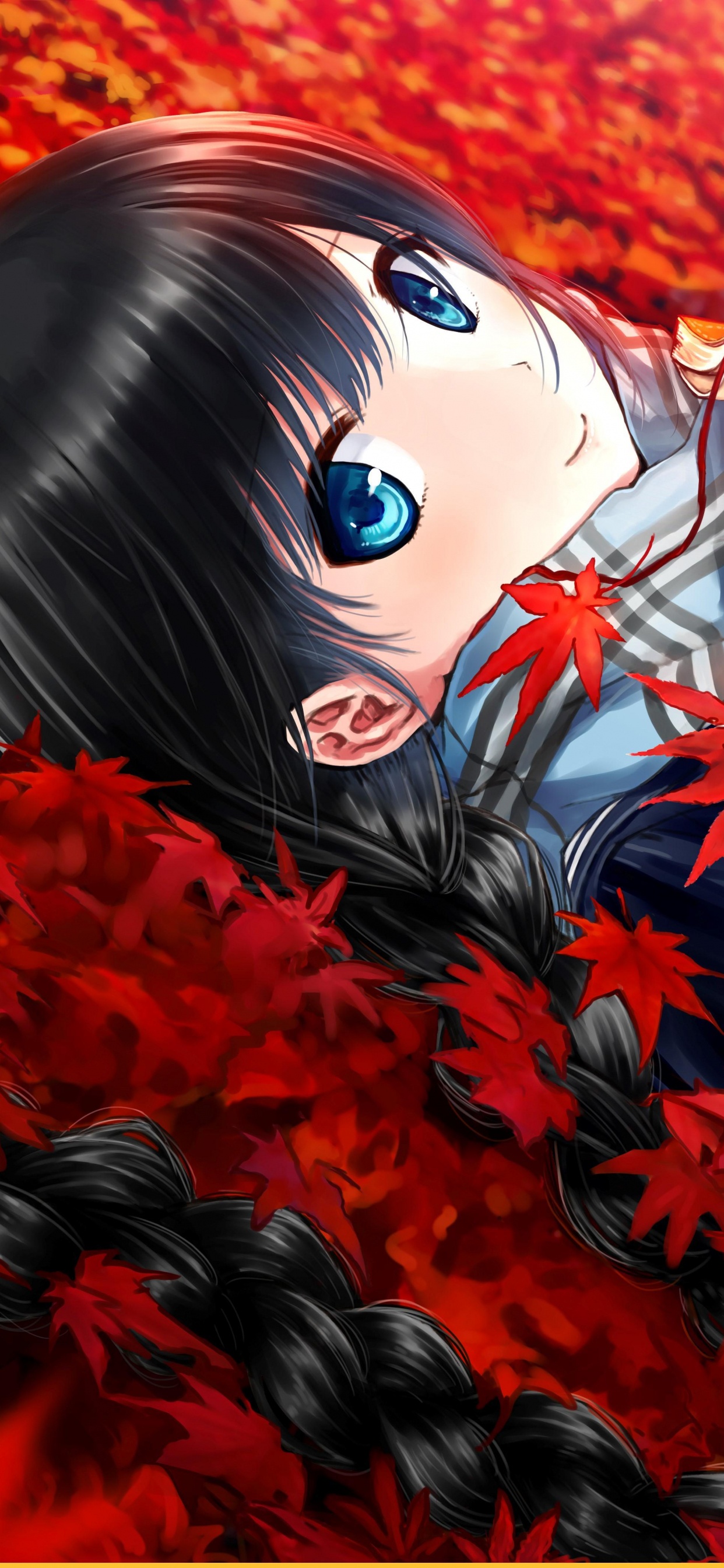 Обои аниме, красный цвет, рыжие волосы, роман, любовь в разрешении 1242x2688