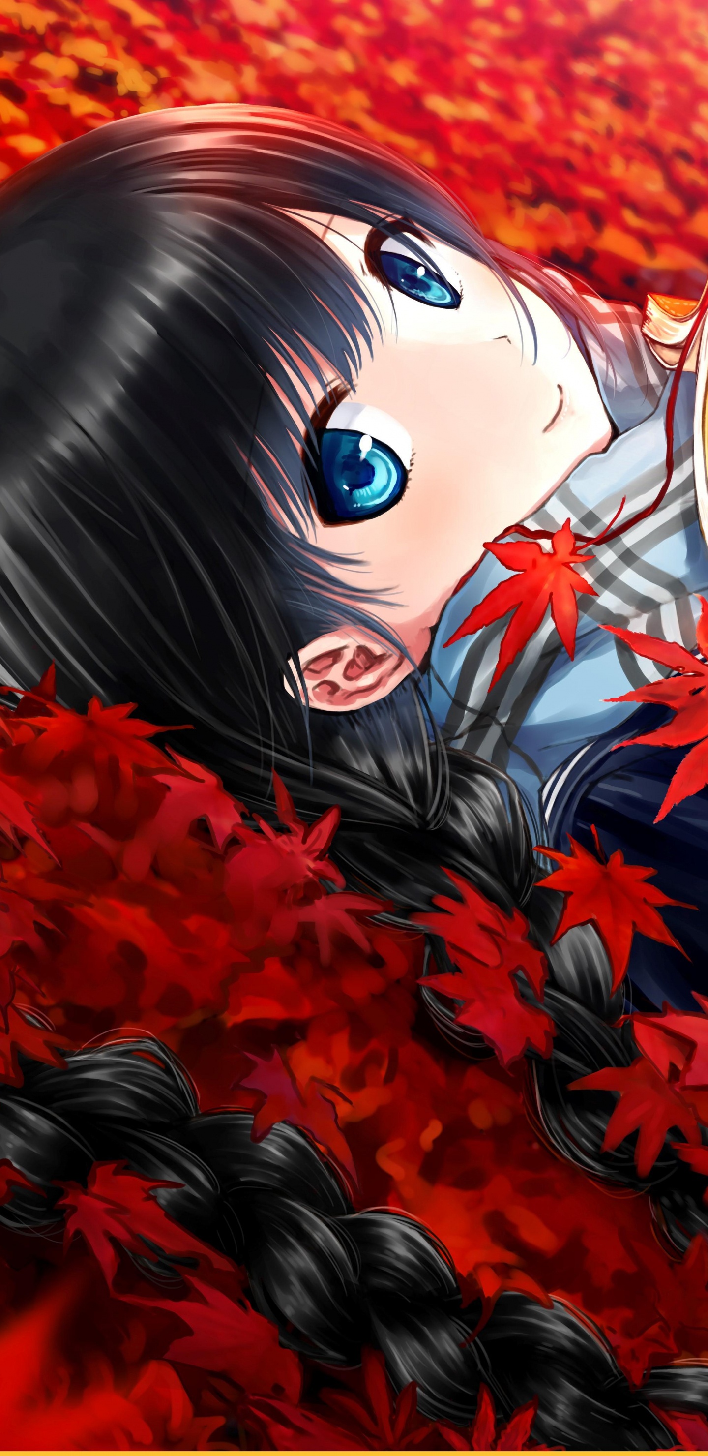 Обои аниме, красный цвет, рыжие волосы, роман, любовь в разрешении 1440x2960