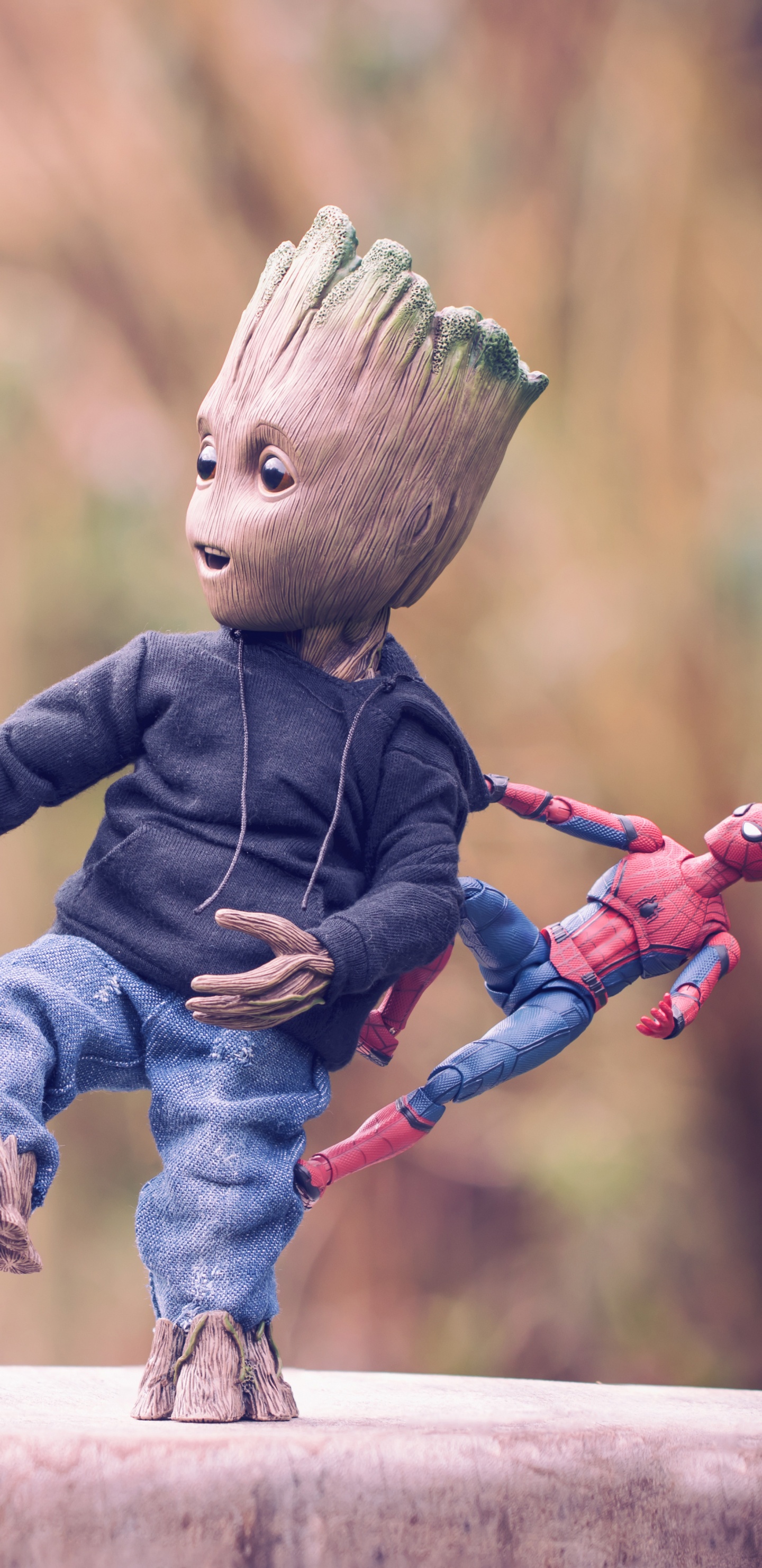 Обои Грут, Железный человек, человек-паук, супергерой, розовый в разрешении 1440x2960