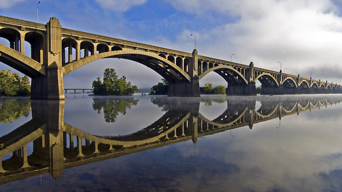 Обои мост, арочный мостик, отражение, виадук, реки в разрешении 1366x768