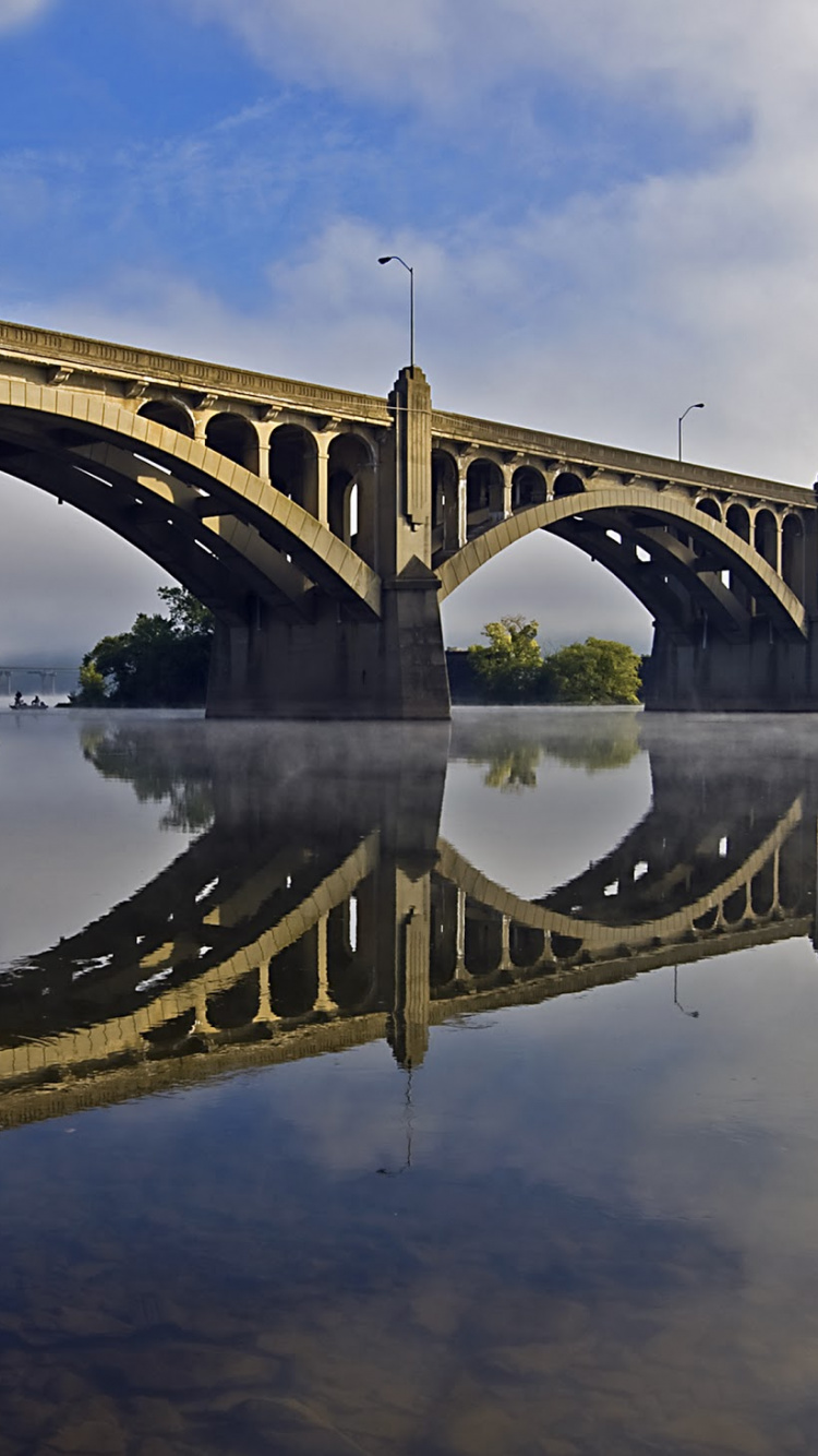 Обои мост, арочный мостик, отражение, виадук, реки в разрешении 750x1334