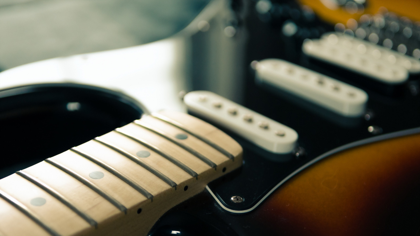 Обои гитара, струнный инструмент, электрогитара, щипковые струнные инструменты, музыкальный инструмент в разрешении 1366x768