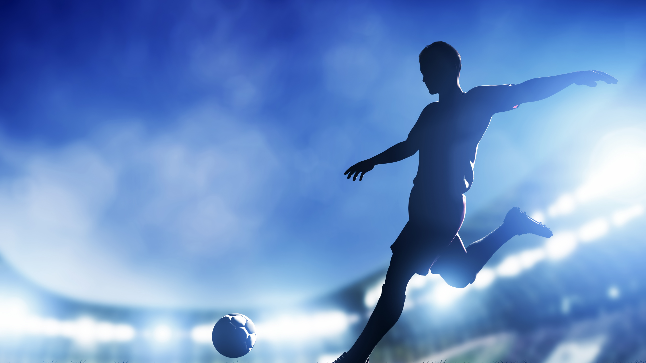 Обои Футбольный игрок, синий, футбол, атмосфера, облако в разрешении 2560x1440