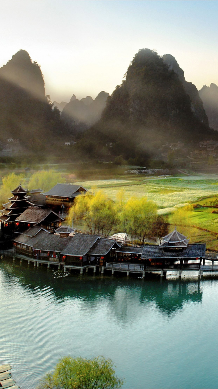 Обои БАМа Китай, БАМа Яо Автономный Уезд, природный ландшафт, природа, гидроресурсы в разрешении 750x1334