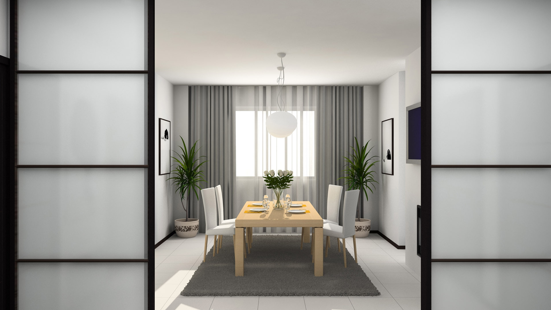 Обои обеденная комната, мебель, дизайн интерьера, этаж, потолок в разрешении 1920x1080