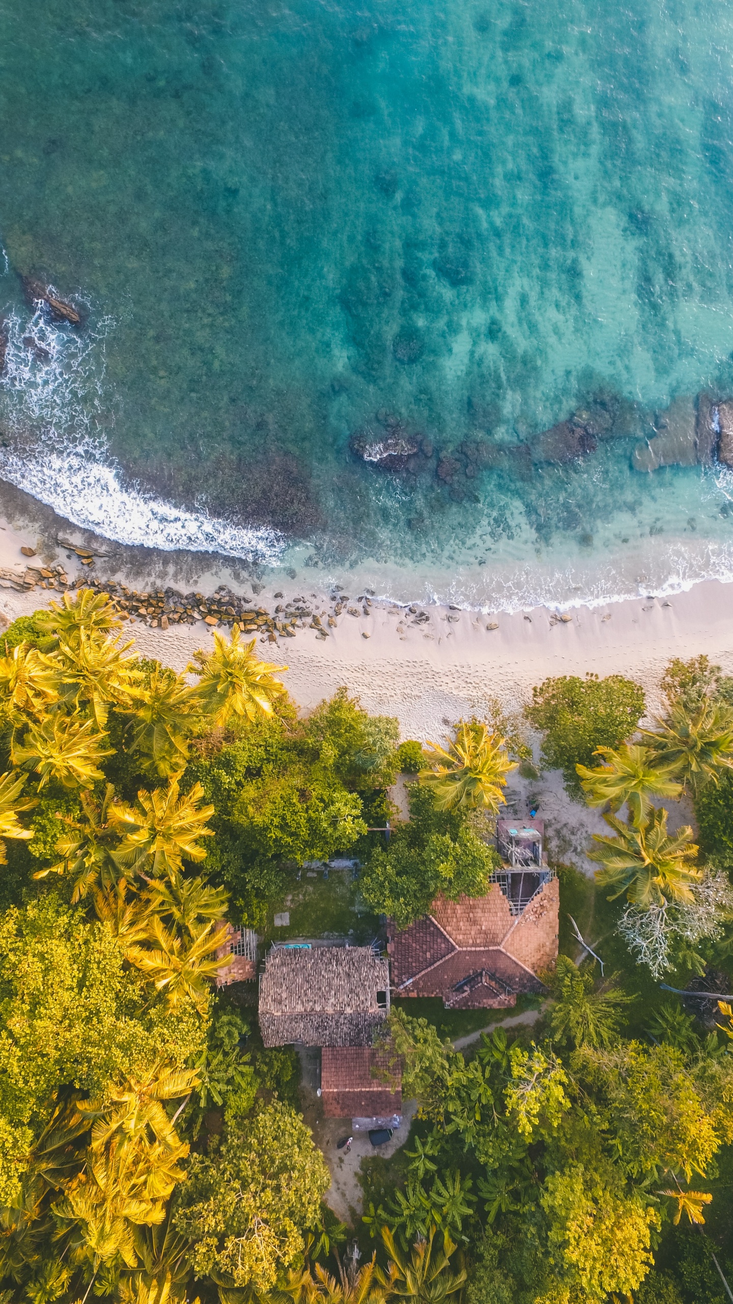 Обои выстрел с дрона на пляже, пляж, песок, берег, вода в разрешении 1440x2560