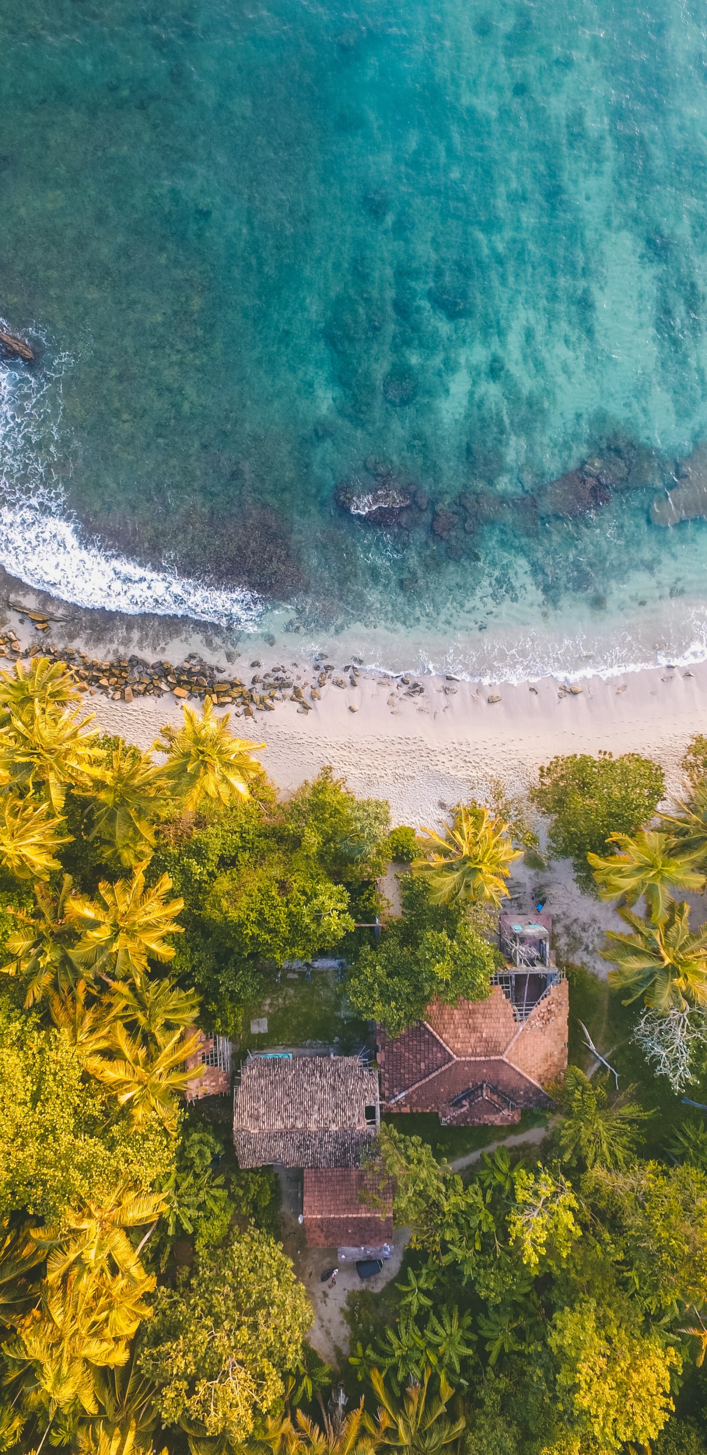 Обои выстрел с дрона на пляже, пляж, песок, берег, вода в разрешении 1440x2960