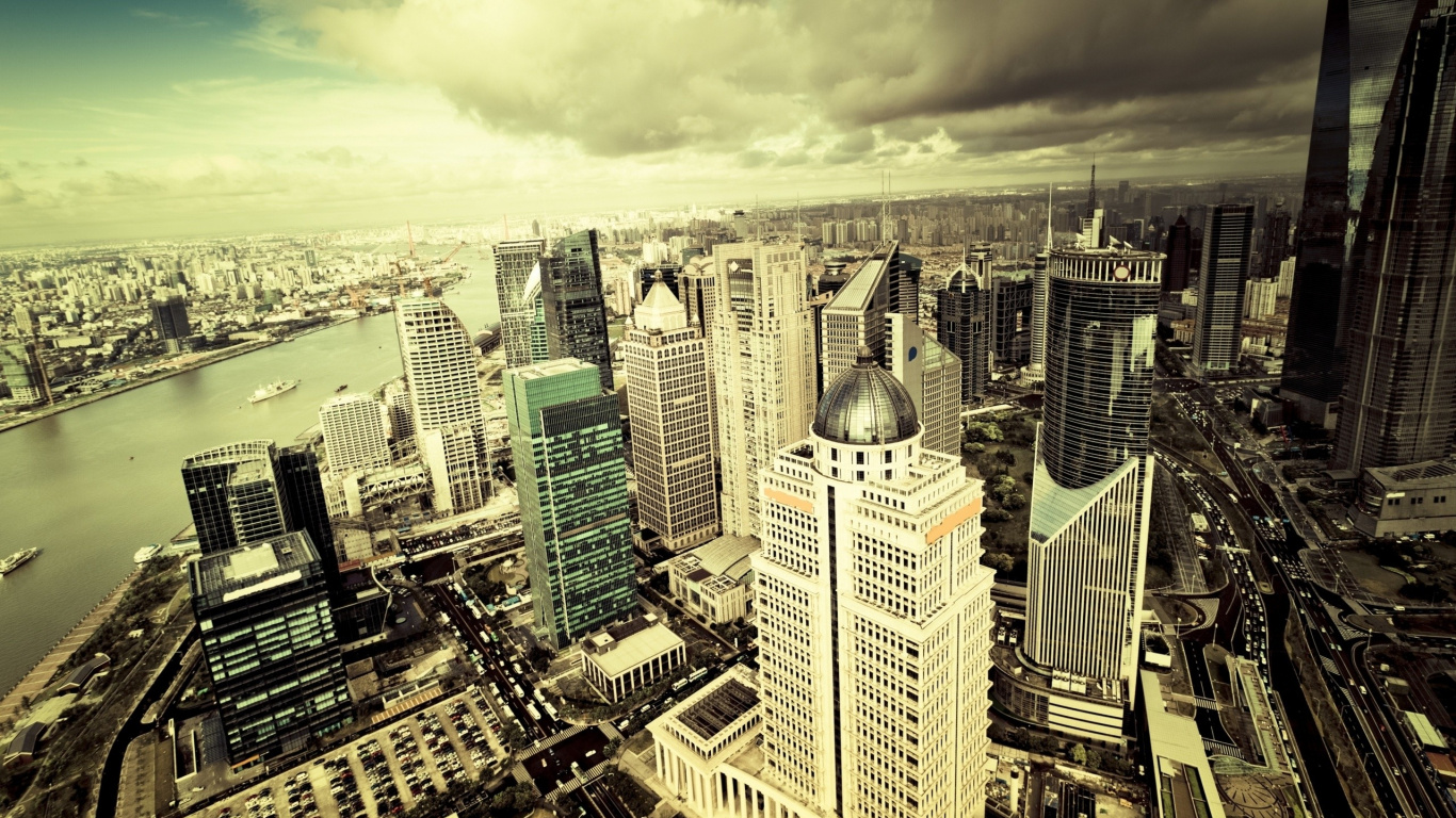 Обои городской пейзаж, город, городской район, небоскреб, мегаполис в разрешении 1366x768