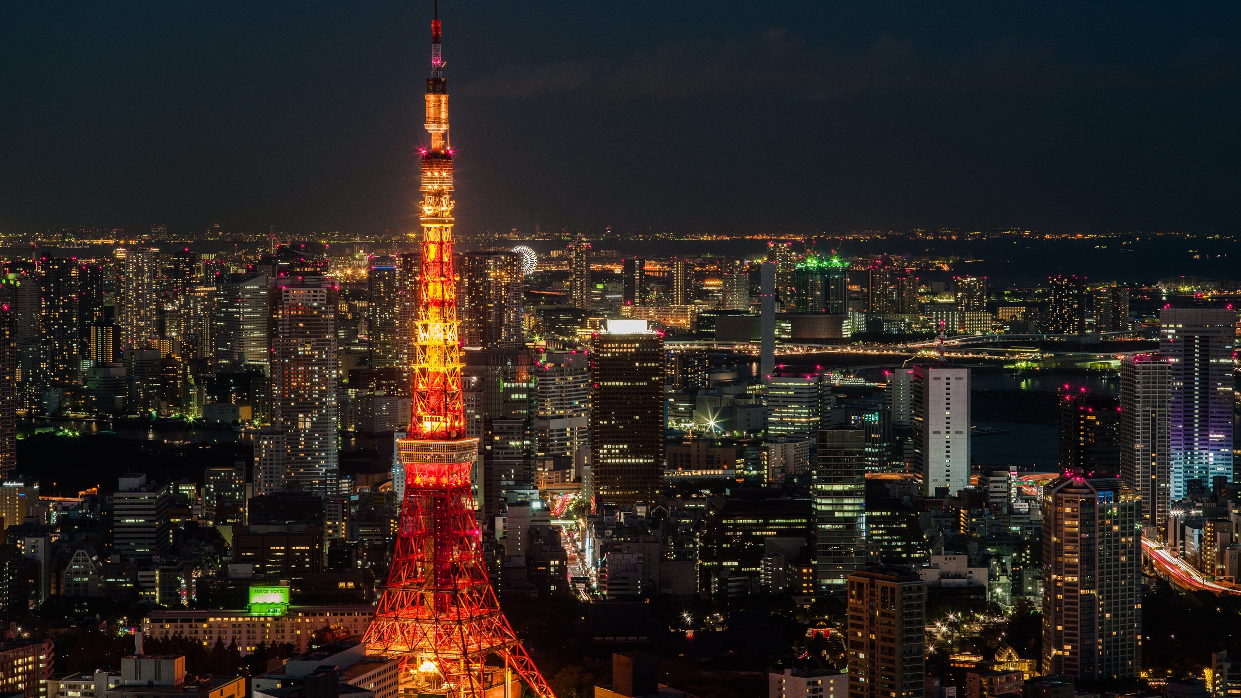Обои Токио, токийская башня, городской пейзаж, город, городской район в разрешении 2560x1440