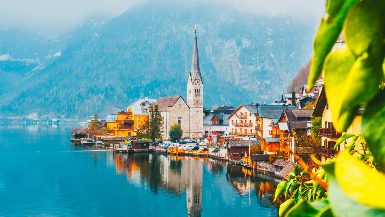 Обои вода, гидроресурсы, гора, здание, зеленый в разрешении 1280x720