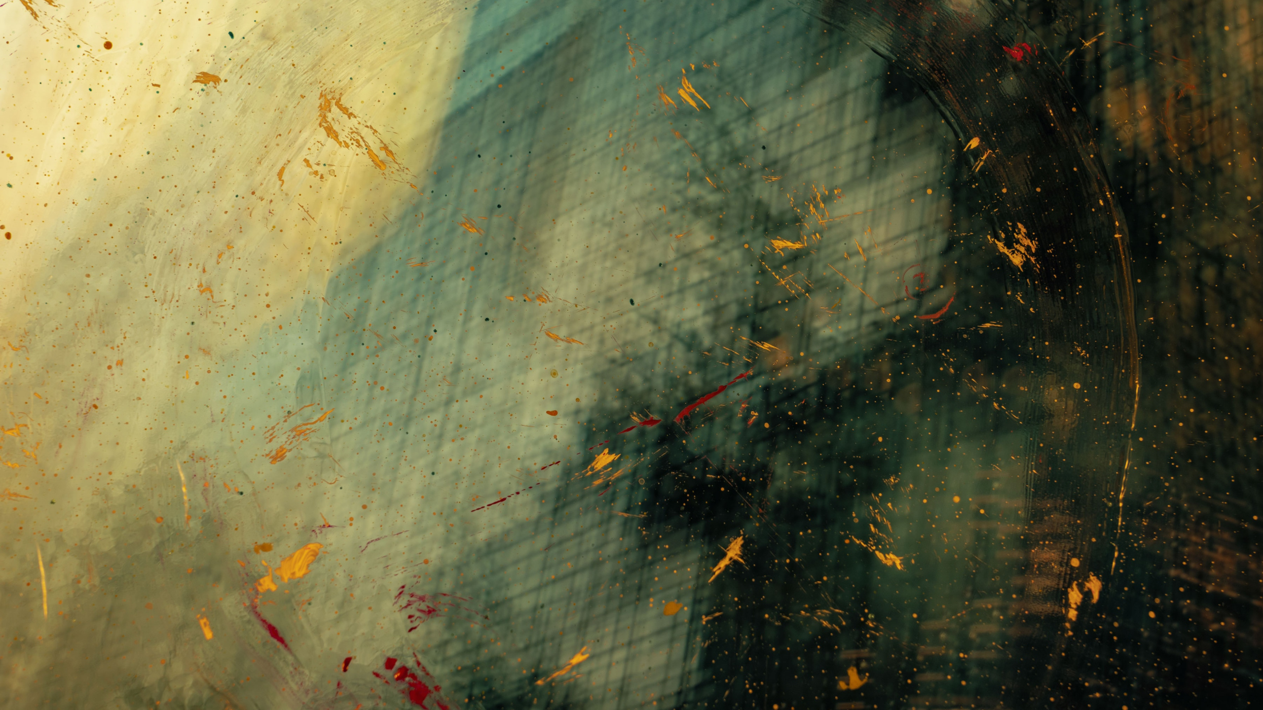 Обои линия, лист, современное искусство, зеленый, желтый в разрешении 2560x1440