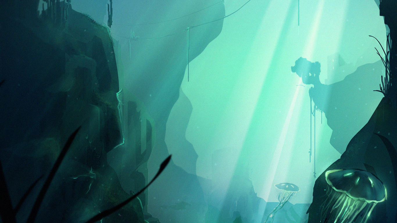 Обои цифровое искусство, вода, цифровая живопись, темнота, иллюстрация в разрешении 1366x768