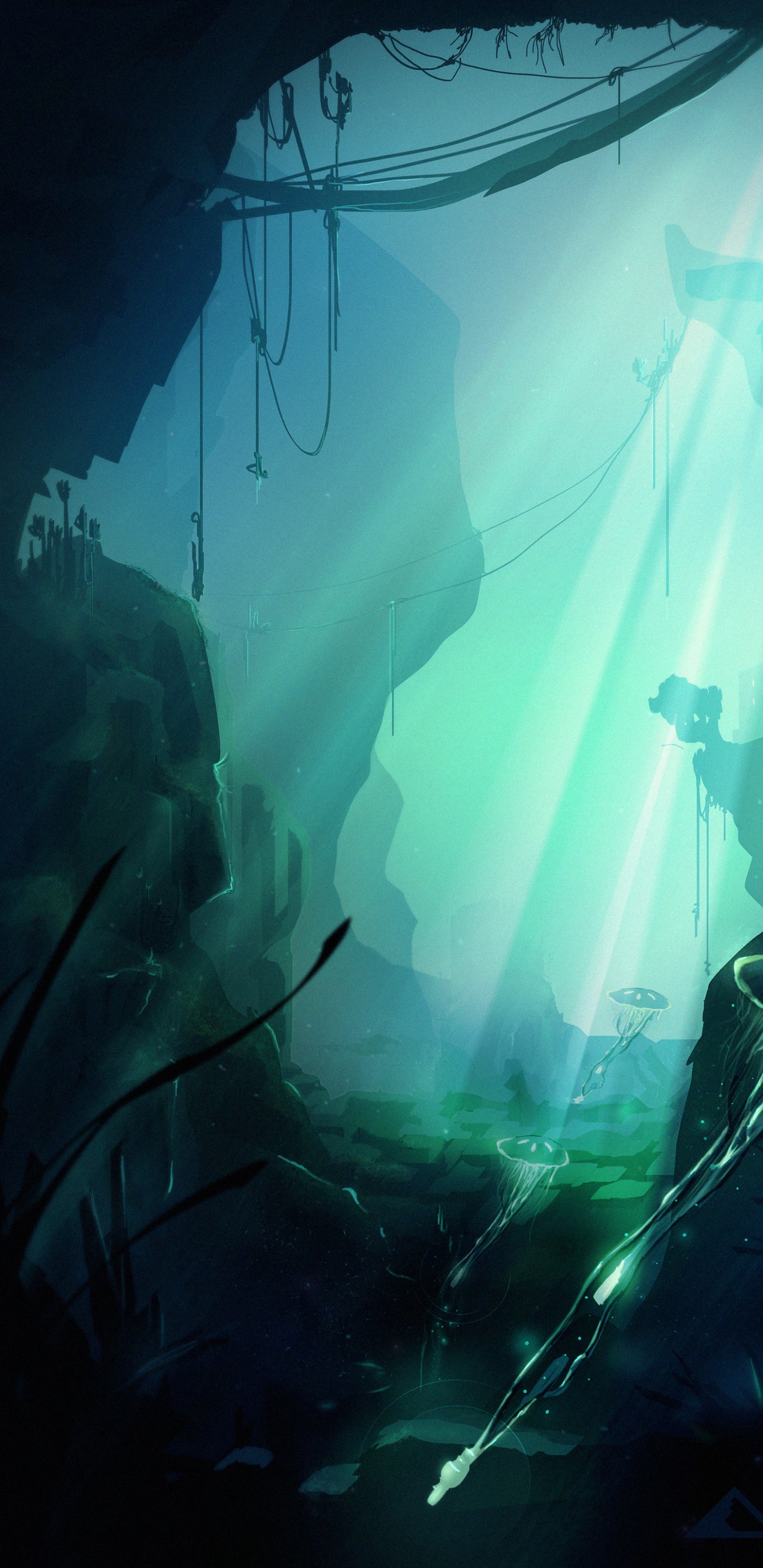 Обои цифровое искусство, вода, цифровая живопись, темнота, иллюстрация в разрешении 1440x2960