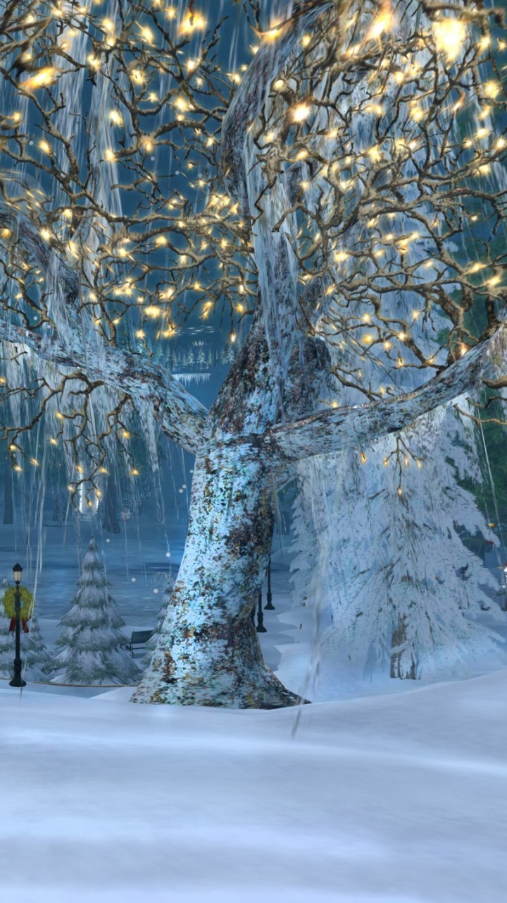 Обои Рождественский день, праздник, снег, зима, дерево в разрешении 720x1280